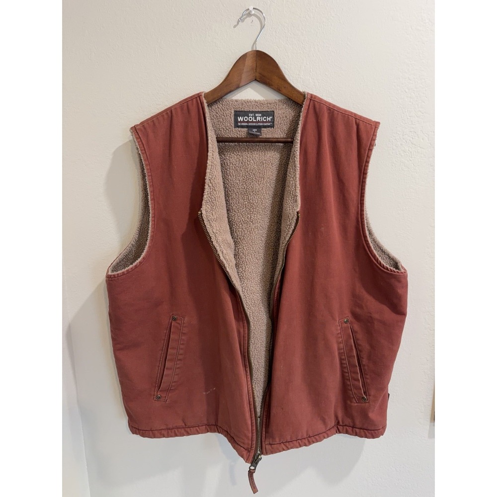 Woolrich Vest Sherpa lined Canvas Rancher USA Mens L Shooter Workwear
